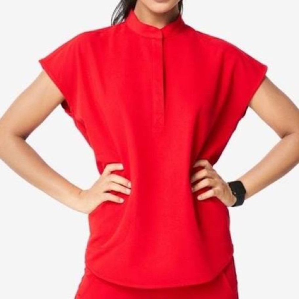 FIGS limited edition RED Rafaela top (S) & Zamora joggers (M)